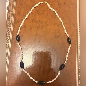 14K Gold with Freshwater Pearl and Onyx Bead Necklace